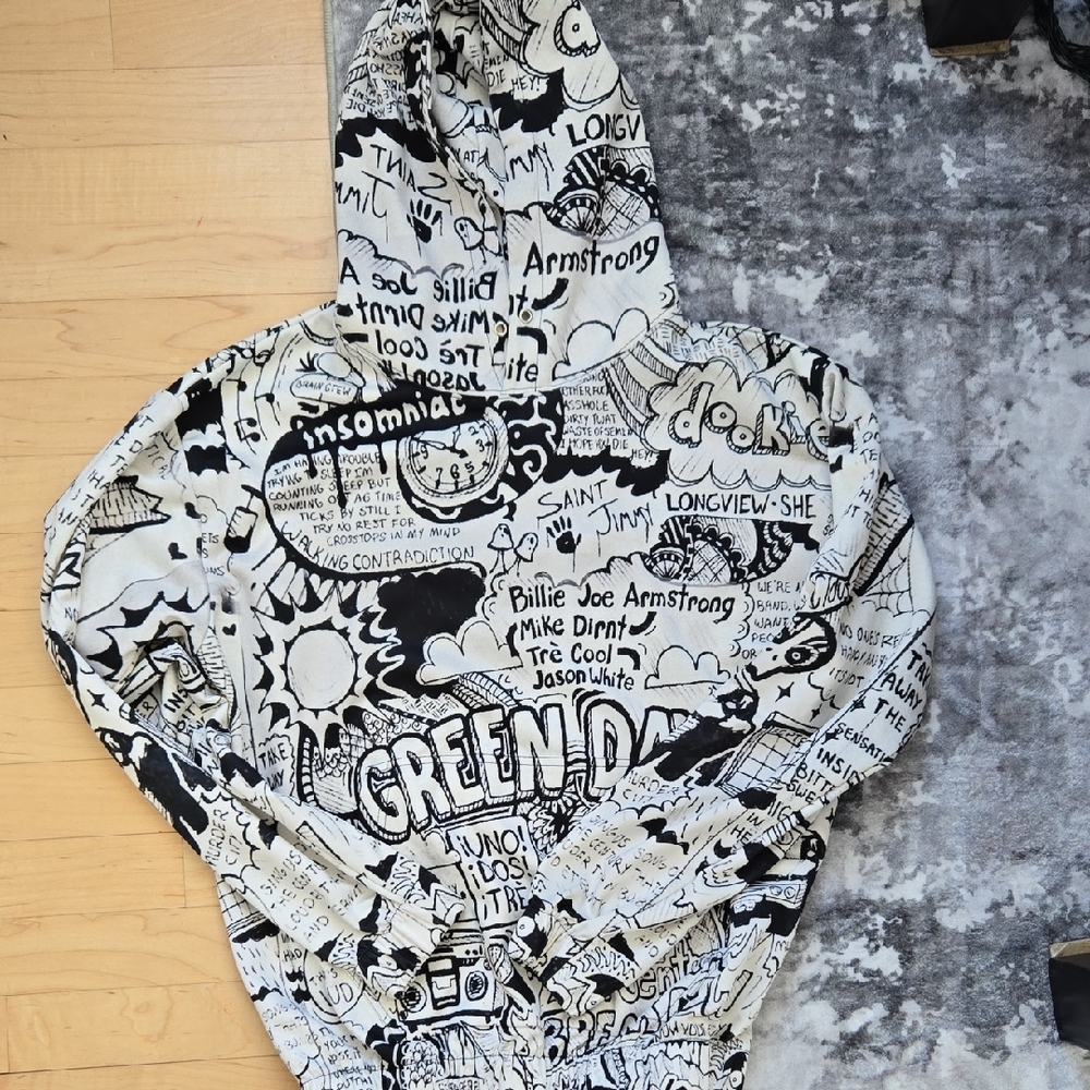 Green Day Graphic Black & White Hoodie